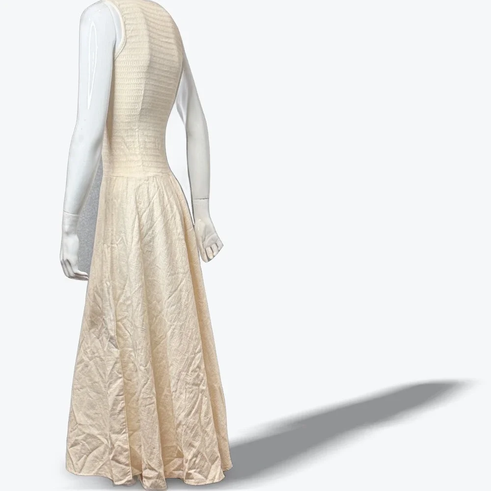 Cor D Terra Cotton Smocked Maxi Dress Beaded‎ Applique Brazil - Picture 2 of 8